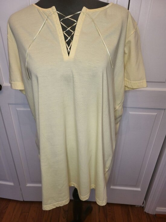 Only Necessities Tops - Only Necessities Butter Yellow Lace Up Tunic Tee L Preppy Nautical Retro Cottage